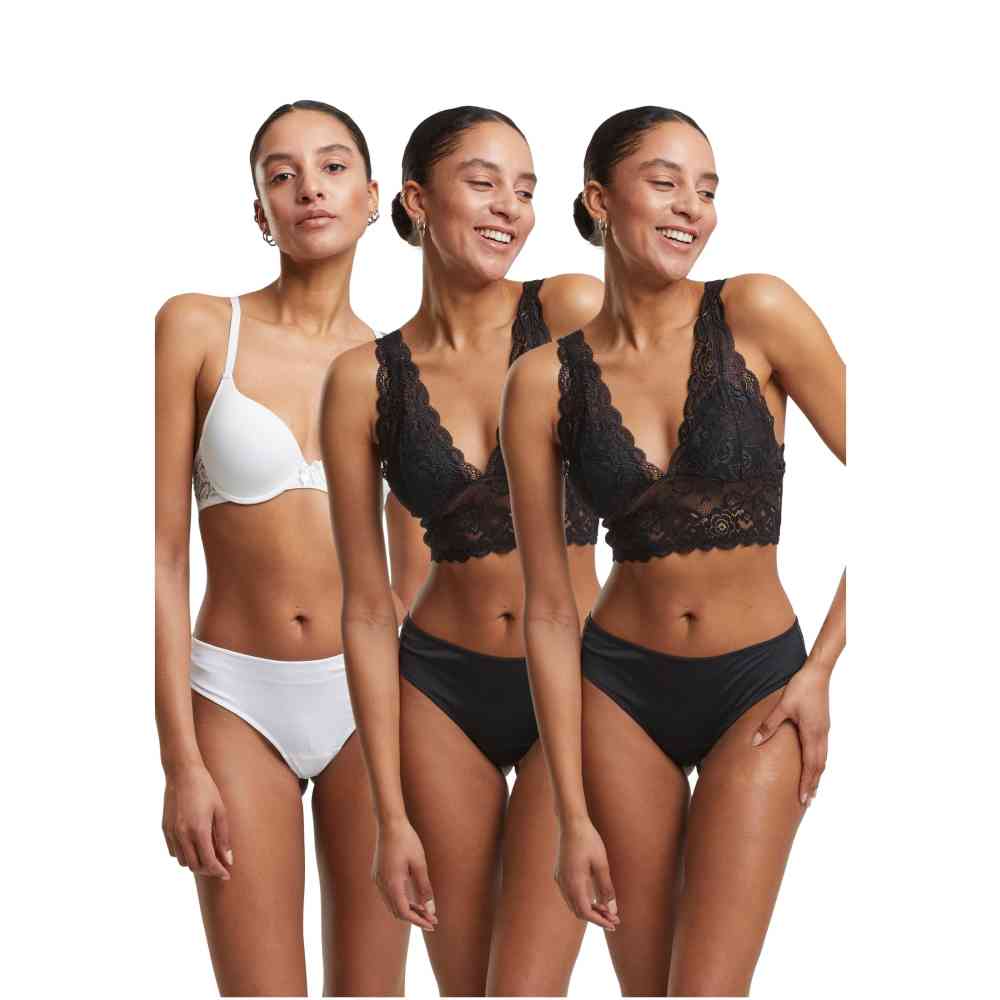 Urban Classics - Lace Brazilian 3Pack String - Schwarz/Weiß